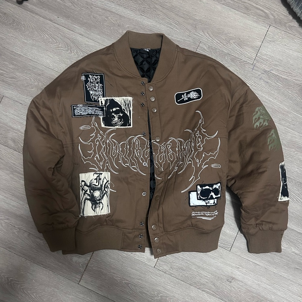 Brown Graphic Patch Bomber Jacket - Men